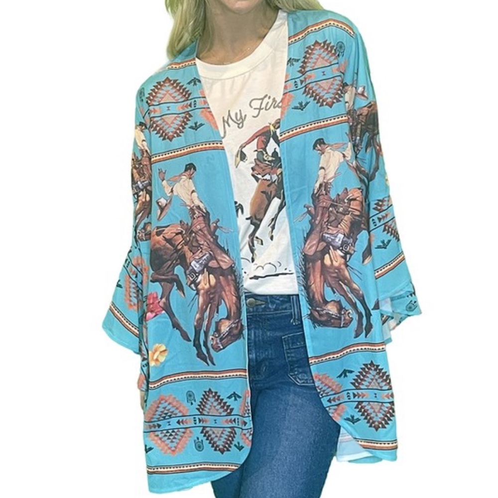 Saddle Bronc Cardigan- Turquoise